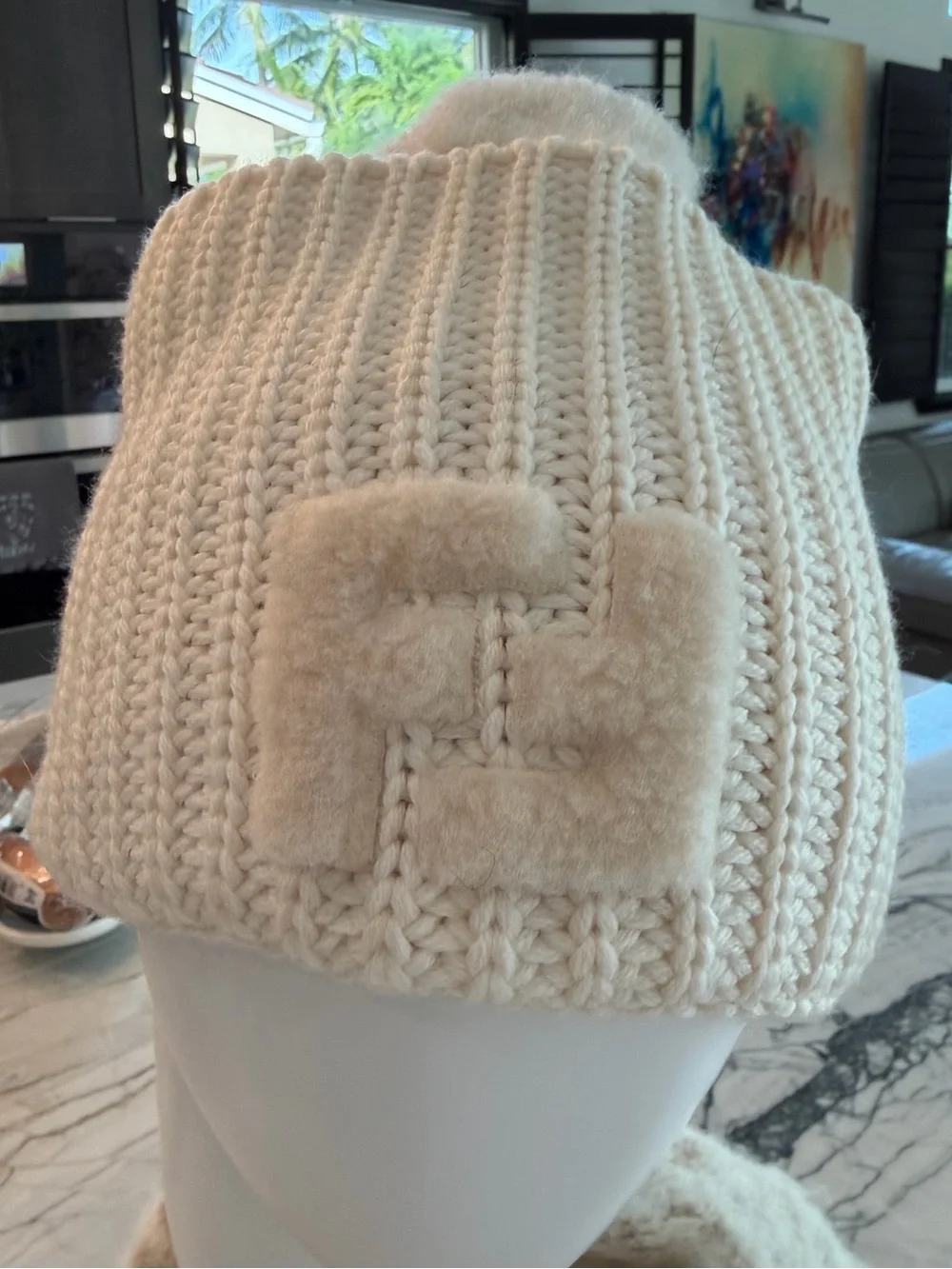 Fendi Cream Alpaca Beanie and Scarf Set